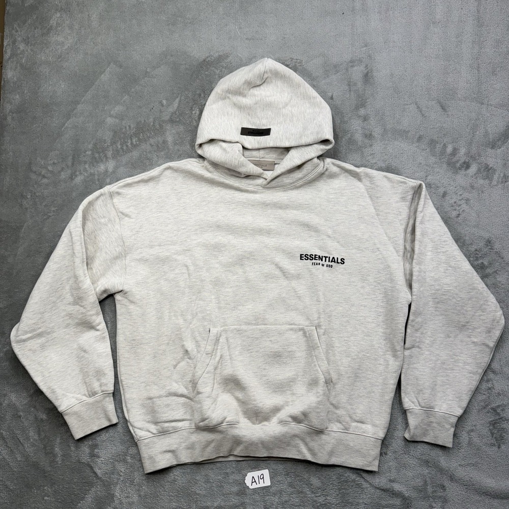 Essentials Fear of God Men's Gray Logo Pullover Hoodie Medium Hooded Pockets